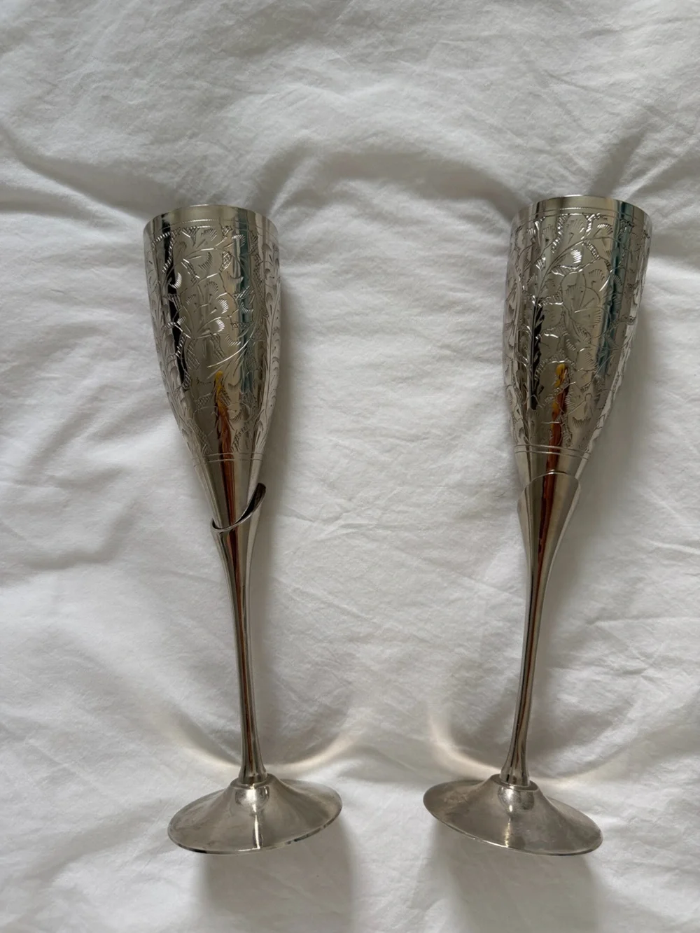 Set of Two Iridescent Glass Bowls - Amber/Gold Tone